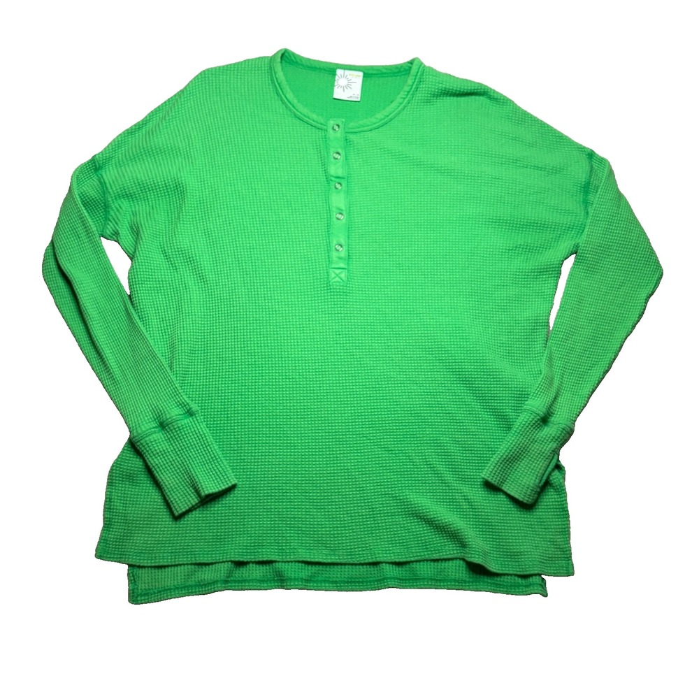Offline by Aerie Waffle Knit Henley Womens M Green Long Sleeve Loungewear